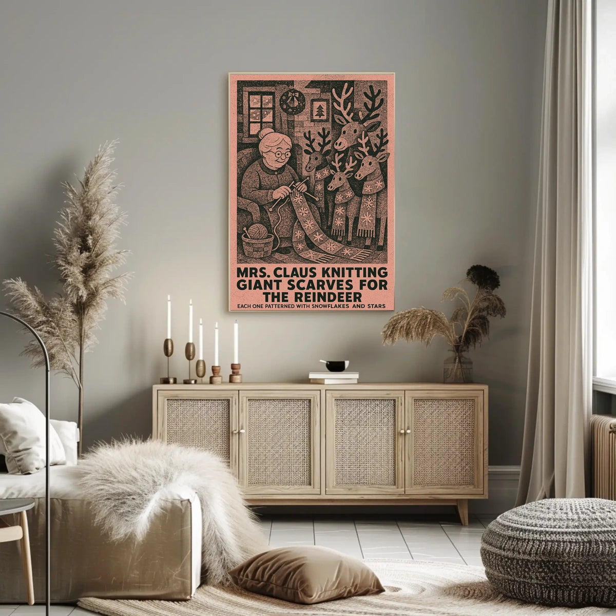 Mrs. Claus Knitting Giant Scarves Poster
