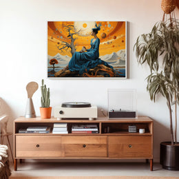 Celestial Dreamscape: Enchanted Woman in Cosmic Fantasy Poster