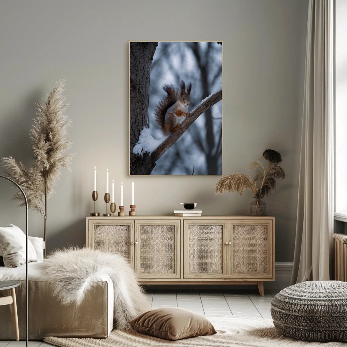 Squirrel on Snowy Branch Animal Poster