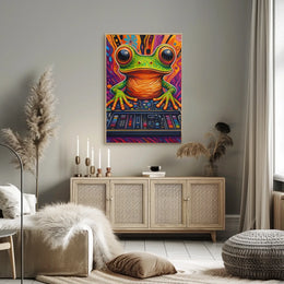 Vibrant DJ Frog Pop Art Print: Abstract, Artistic Poster