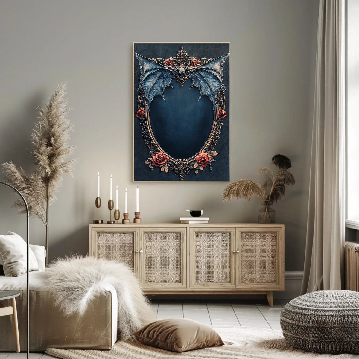 Gothic Bat and Roses Artistic Scenic Poster