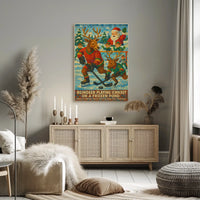Whimsical Reindeer Ice Hockey Christmas Art Poster