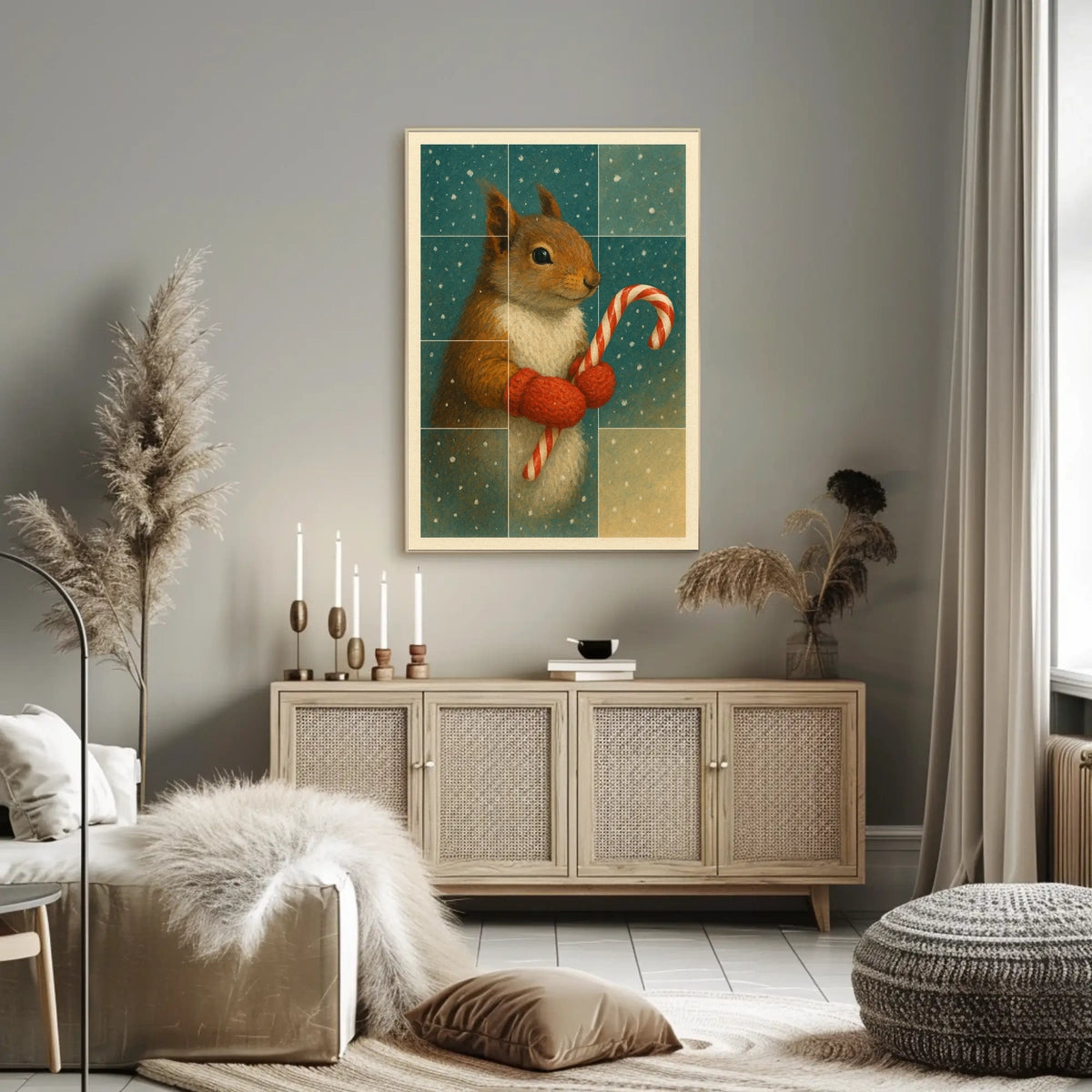 Winter Squirrel With Candy Cane Poster