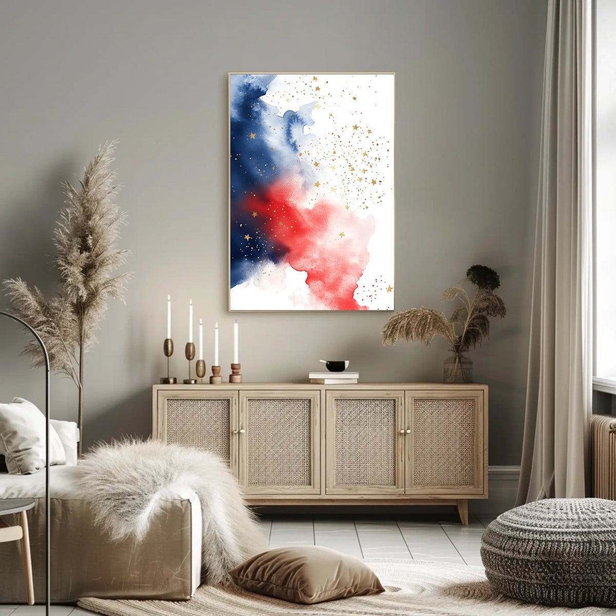 splash design in red white and blue tones Poster