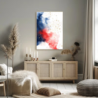 splash design in red white and blue tones Poster