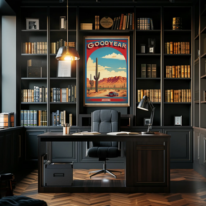 Goodyear Arizona Desert Roadster Mountains Vintage Travel Poster