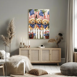 Vibrant Trio Of Golden Retriever Puppies Artwork Poster