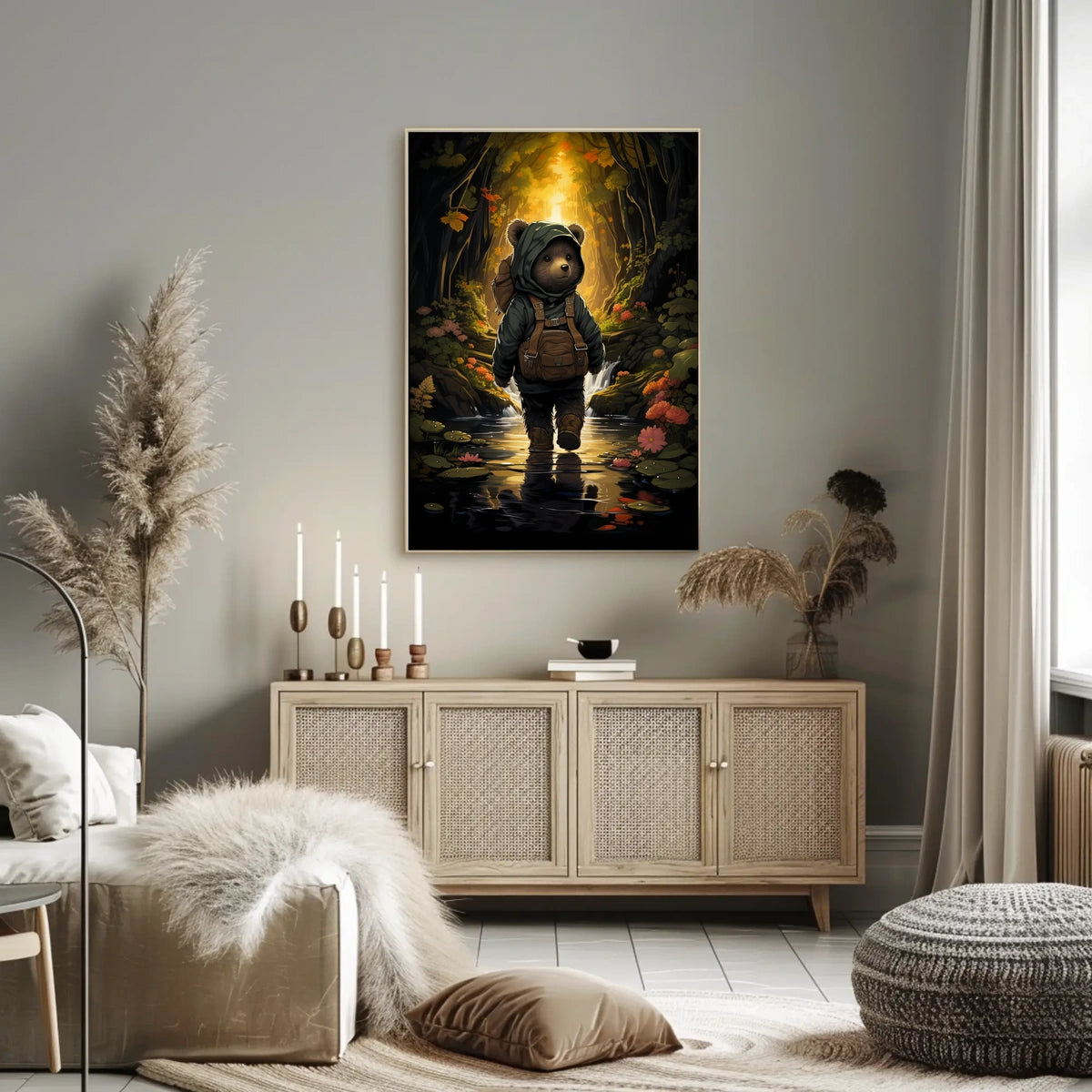 Charming Bear Cub Adventure in a Whimsical Forest Poster