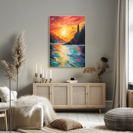 Serene Sunset Seascape: Impressionistic Artistic Poster