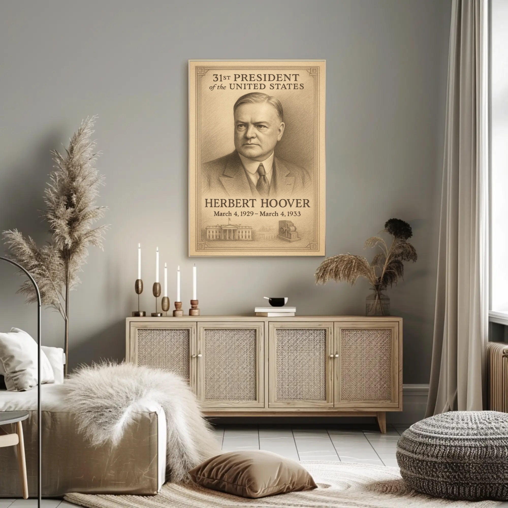 Herbert Hoover 31st President Sketch Poster Art Print for Home Decor PosterGoat