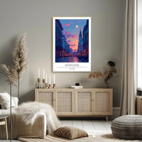 Warsaw Sunset Urban Scene Vibrant Cityscape Travel Poster