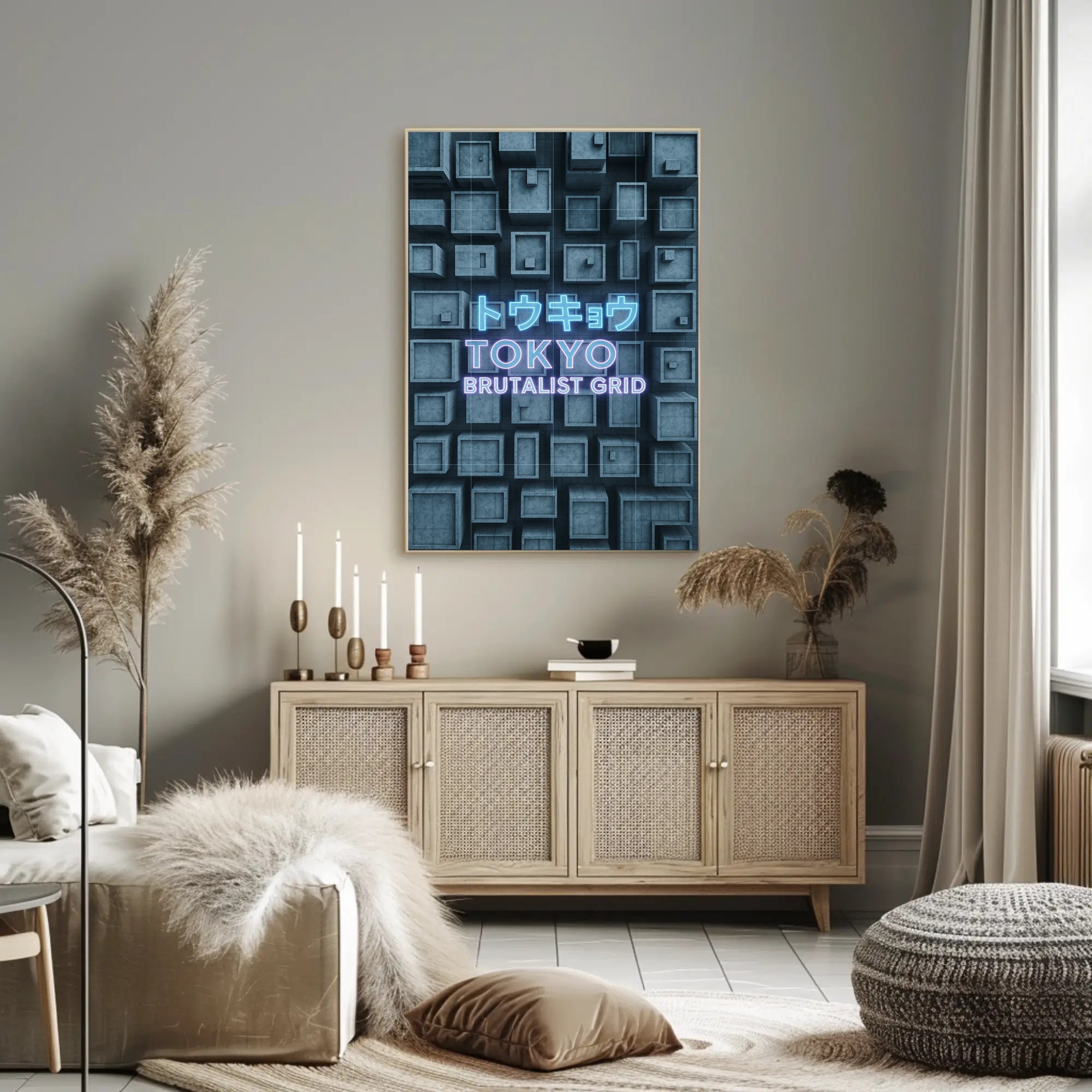 Tokyo Brutalist Grid Modern Urban Cityscape Poster