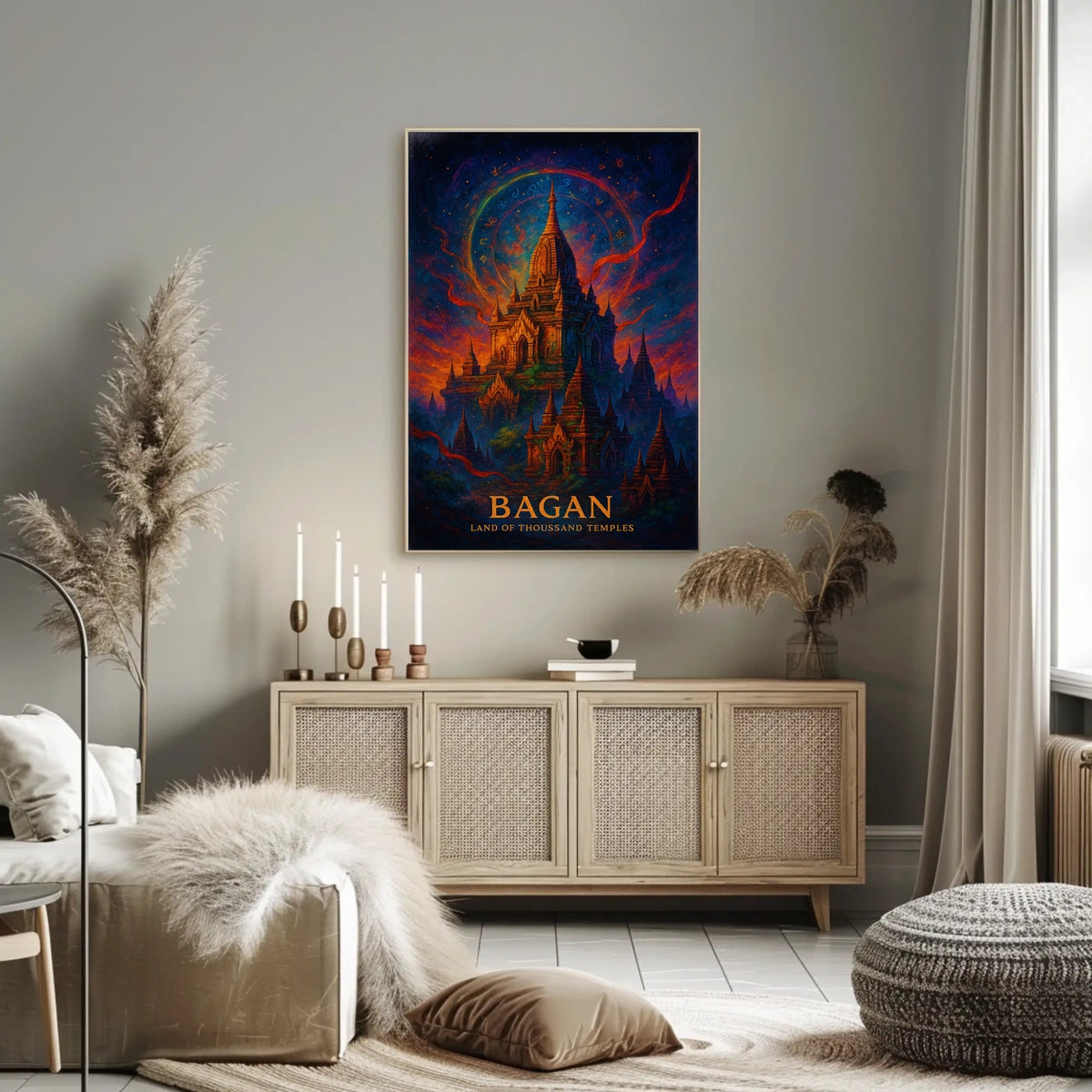 Bagan Mystical Temples Surreal Art Poster Print