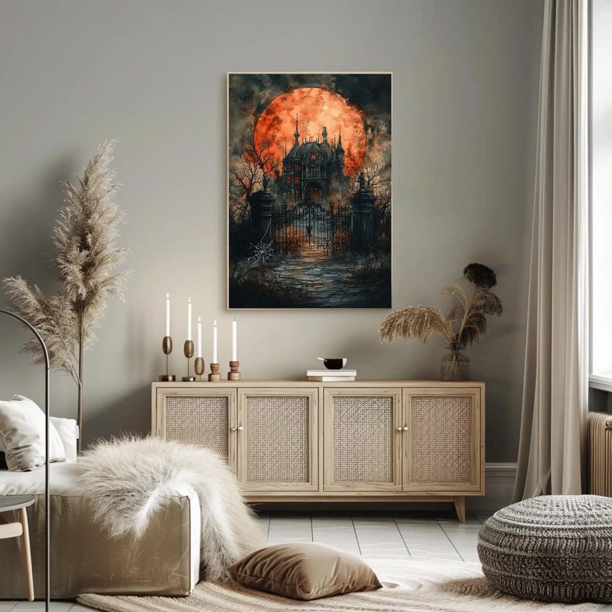 Gothic Mansion Eerie Full Moon Artistic Poster