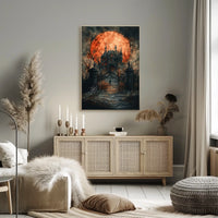 Gothic Mansion Eerie Full Moon Artistic Poster