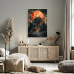 Gothic Mansion Eerie Full Moon Artistic Poster