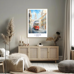 Lisbon Tram Vibrant Cityscape Travel Poster PosterGoat