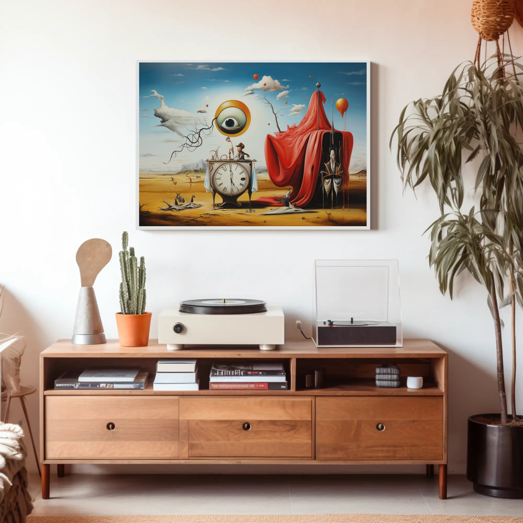 Surreal Desert Clock Scene Artistic Poster