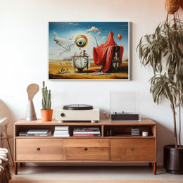 Surreal Desert Clock Scene Artistic Poster
