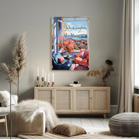 Inviting Urban View: Cozy Interior Cityscape Poster