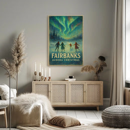 Fairbanks Aurora Christmas Night Sky Landscape Poster
