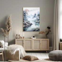 Serene Mountain Vista: Traditional East Asian Artistic Poster