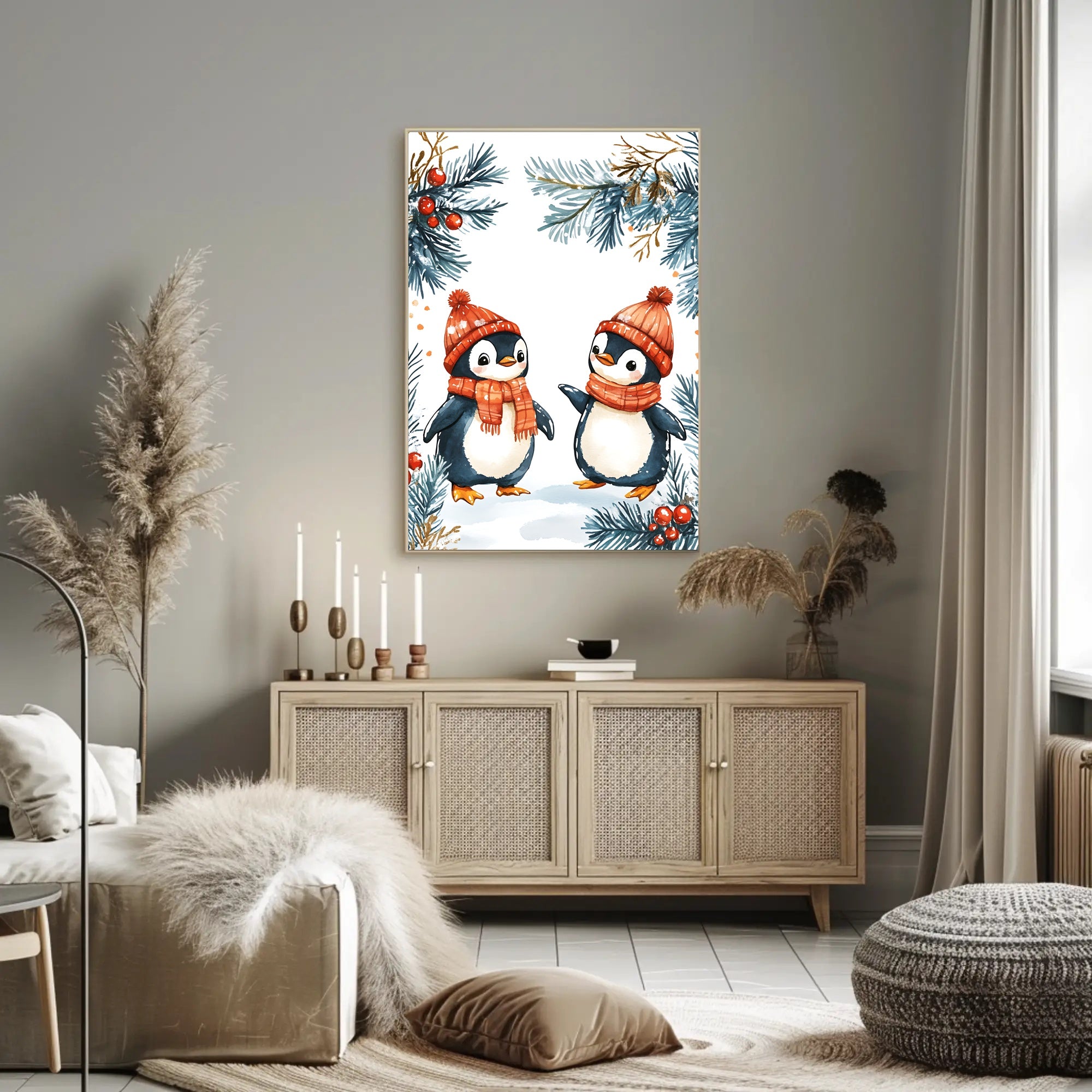 Festive Penguins Winter Wonderland Animal Poster