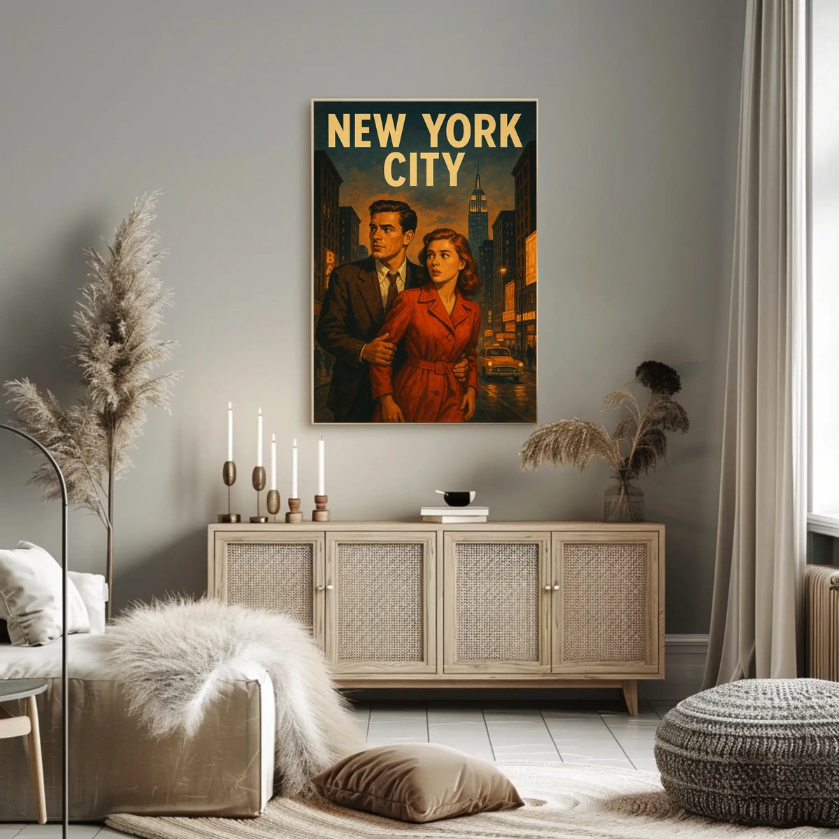 New York City Noir Scene Poster Vintage Cityscape Wall Art