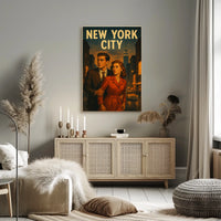 New York City Noir Scene Poster Vintage Cityscape Wall Art