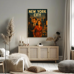 New York City Noir Scene Poster Vintage Cityscape Wall Art