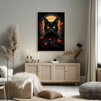 Stylized Black Cat in Ornate Mystical Animal Poster