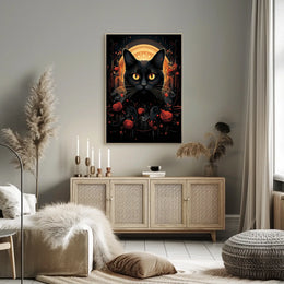 Stylized Black Cat in Ornate Mystical Animal Poster