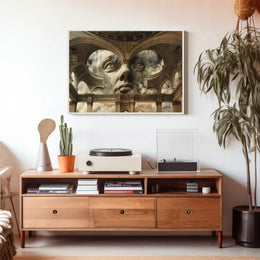 Surreal Stone Face in Classical Architecture Poster