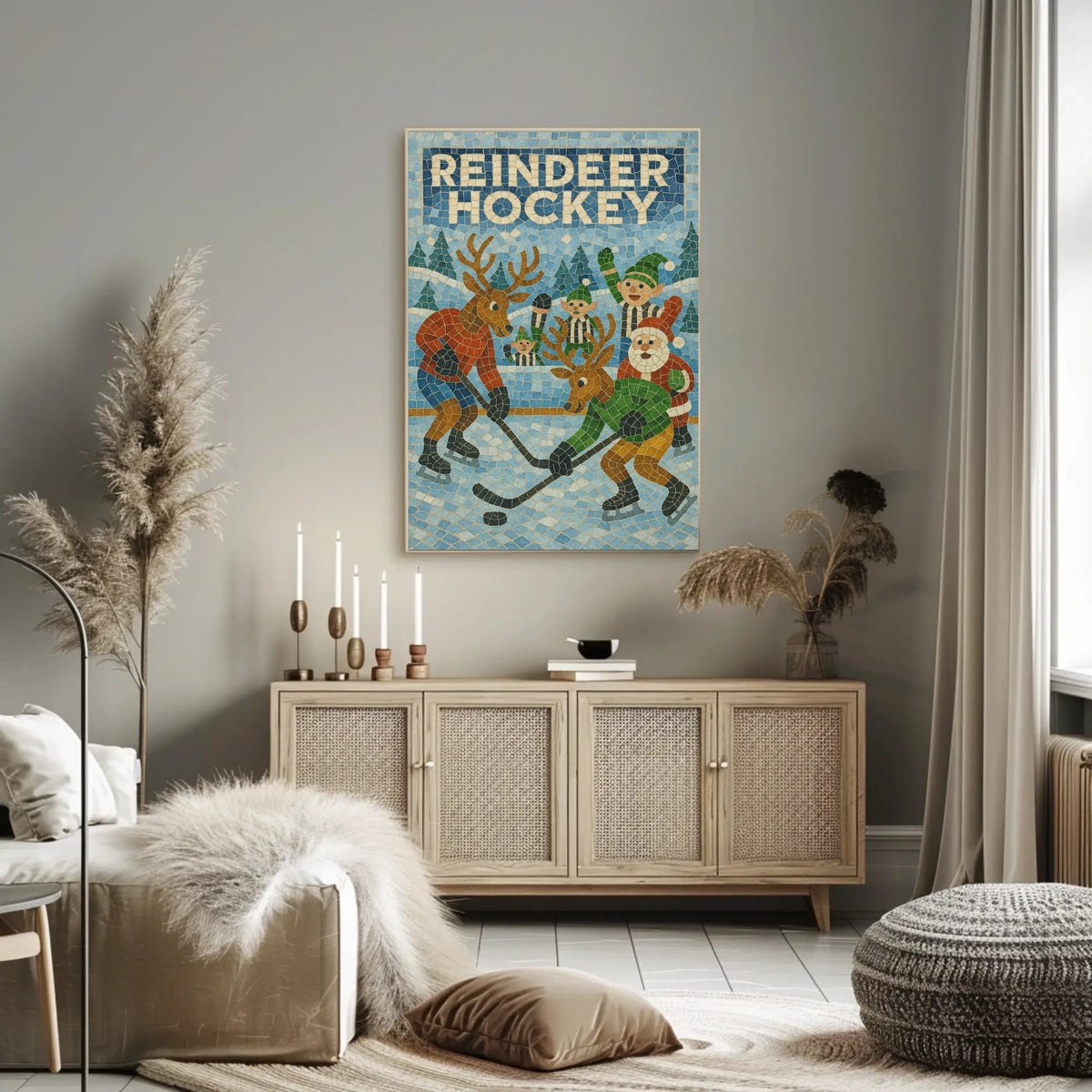 Reindeer Hockey Holiday Sports Poster