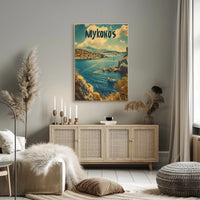 Mykonos Coastal Vista Vintage Travel Poster