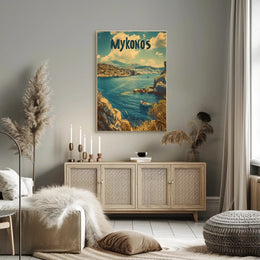 Mykonos Coastal Vista Vintage Travel Poster