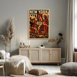Iconic New York City Landmarks Poster Vintage Wall Art
