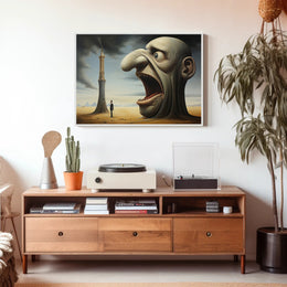 Surreal Desert Landscape with Grotesque Elements - Artistic Poster