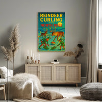 Reindeer Curling at the North Pole Poster