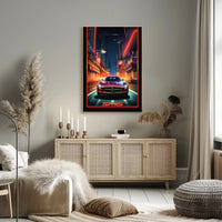 Sleek Sports Car in Vibrant Futuristic Sci-Fi Poster