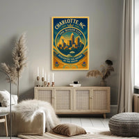 Charlotte Skyline Vintage Travel Poster