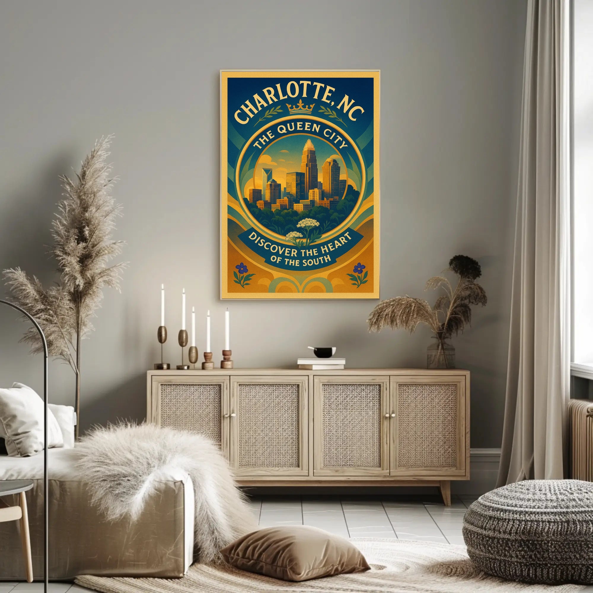 Charlotte Skyline Vintage Travel Poster