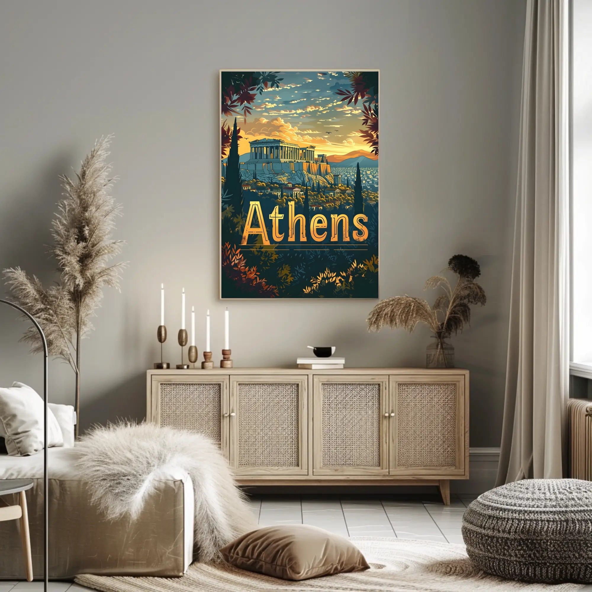 Athens Parthenon Sunset Vintage Travel Poster