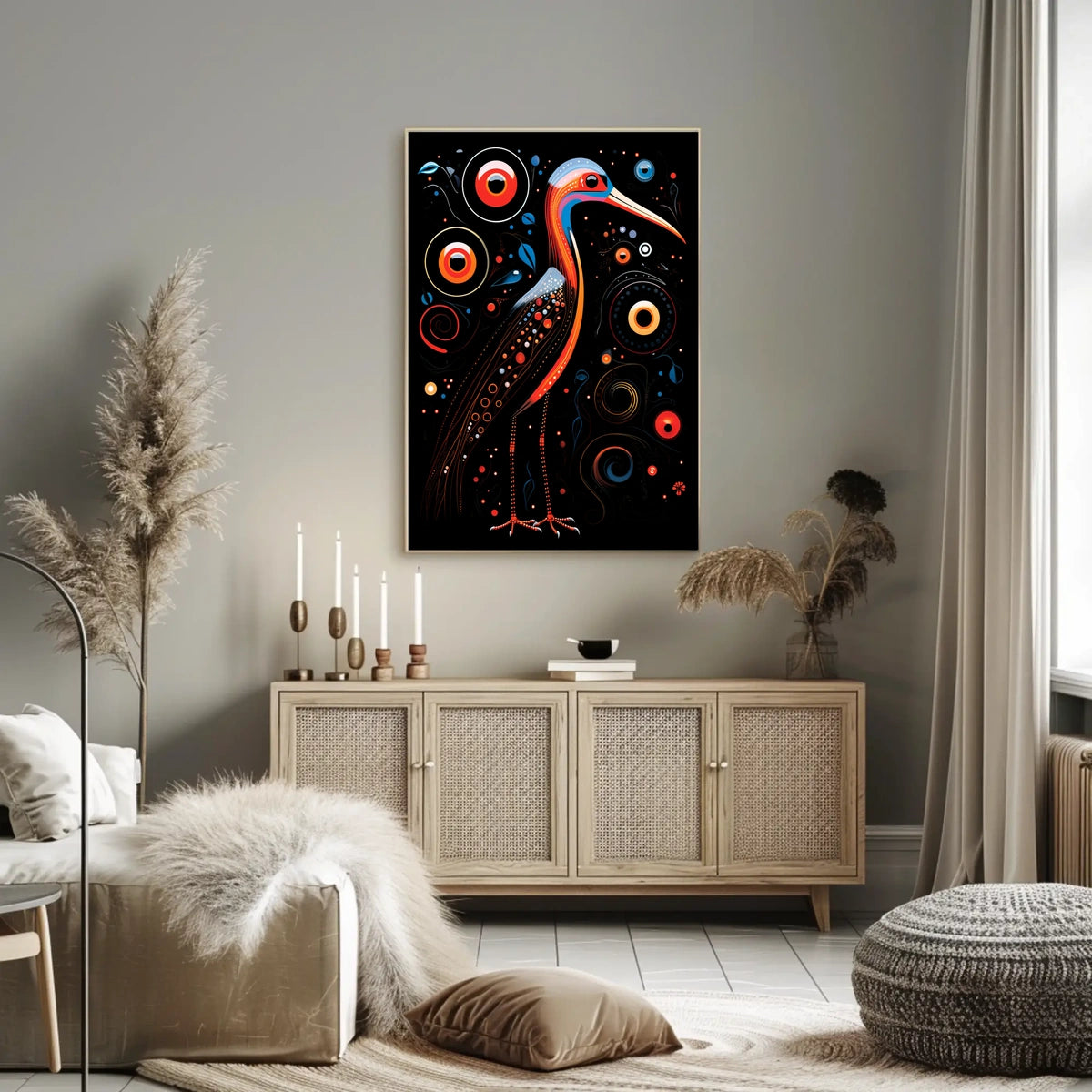Stylized Bird with Spirals Abstract or Artistic Poster