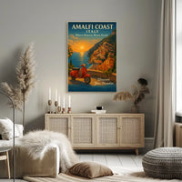 Amalfi Coast Sunset Vintage Travel Poster Art