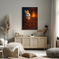 Cozy Rabbit By The Fireplace Poster