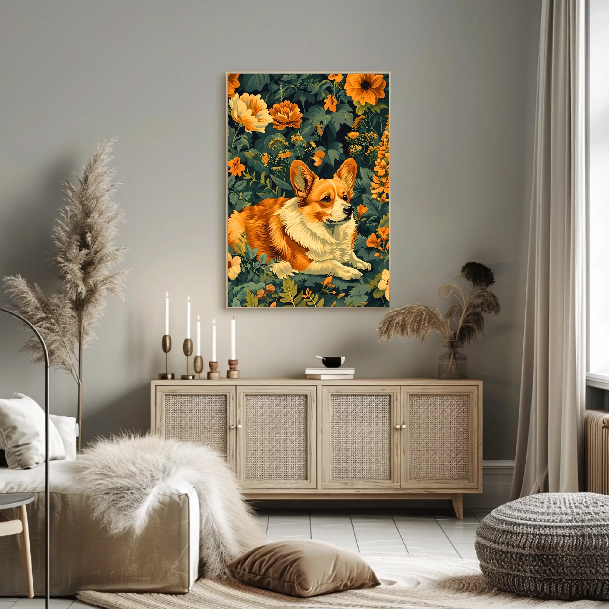 Corgi In Bloom Wall Art Print Decor