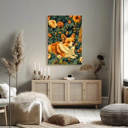 Corgi In Bloom Wall Art Print Decor