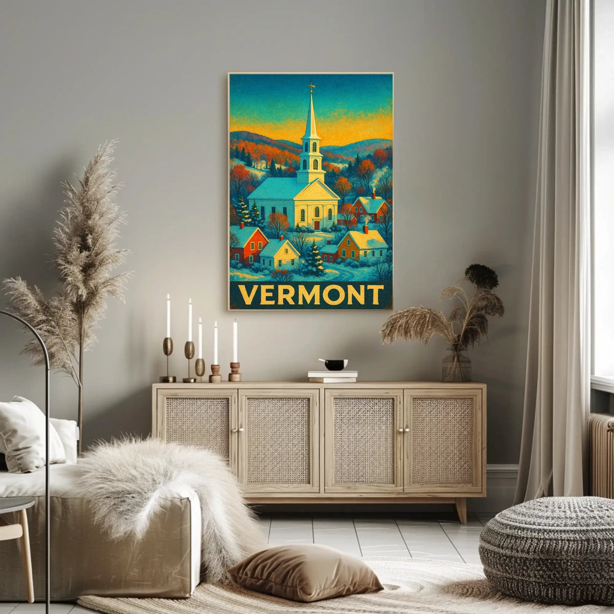 Winter Village in Vermont: Vintage Travel Poster
