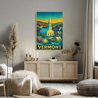 Winter Village in Vermont: Vintage Travel Poster